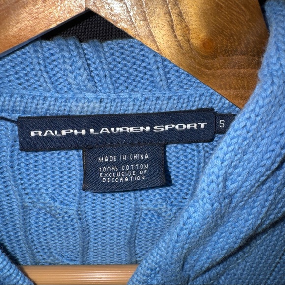 Ralph Lauren Sport Blue Cable Knit Hooded Full Zip Sweater Womens Small - Picture 8 of 11